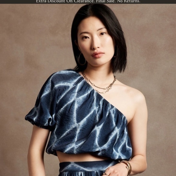 Banana Republic M or L ONE-SHOULDER CROPPED TOP ‘Lightning’ Blue Size M - Picture 2 of 6